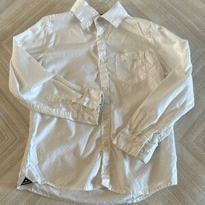 Mayoral Boys White Button-Up Slim Fit Polka Brown Dot Shirt - Size 7